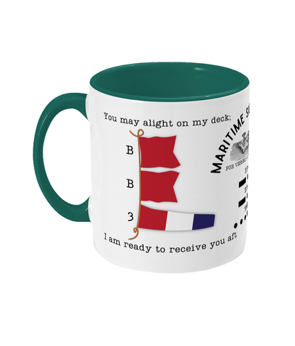 Nautical code flag mug, You may alight on my deck I am ready to receive you aft Great Harbour Gifts