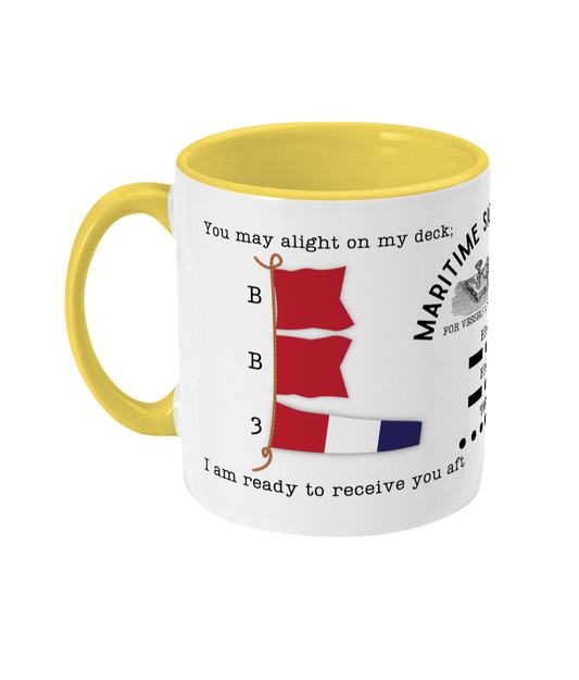 Nautical code flag mug, You may alight on my deck I am ready to receive you aft Great Harbour Gifts