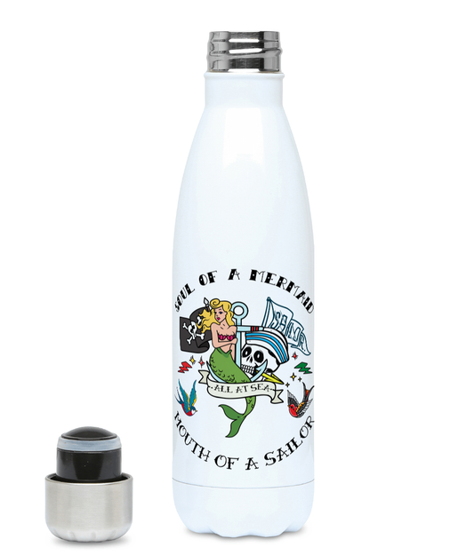 Sailor tattoo Insulated water bottle, Soul of a mermaid, mouth of a sailor Great Harbour Gifts