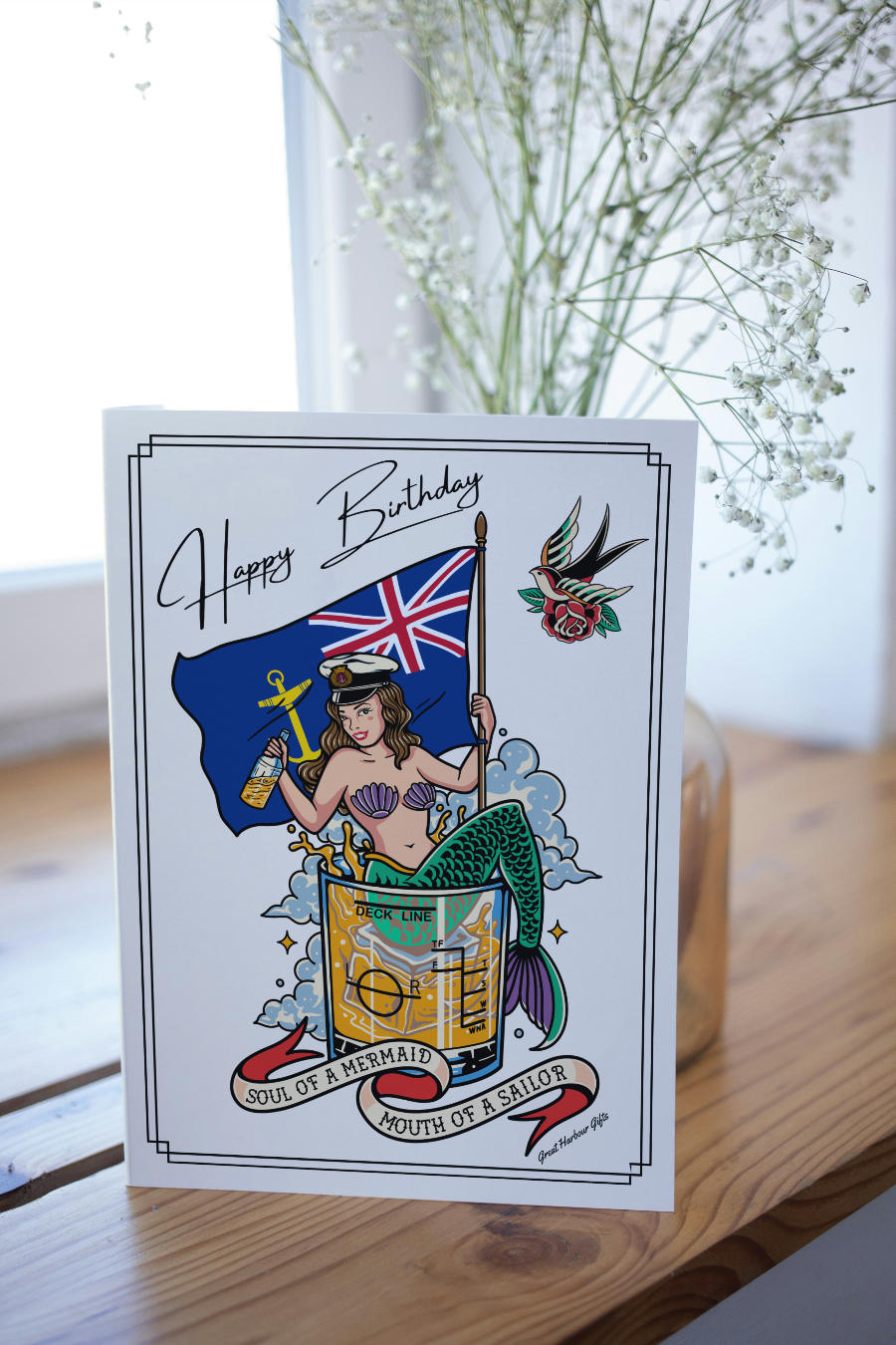 Nautical Birthday card, Royal Fleet Auxiliary mermaid (blue ensign)