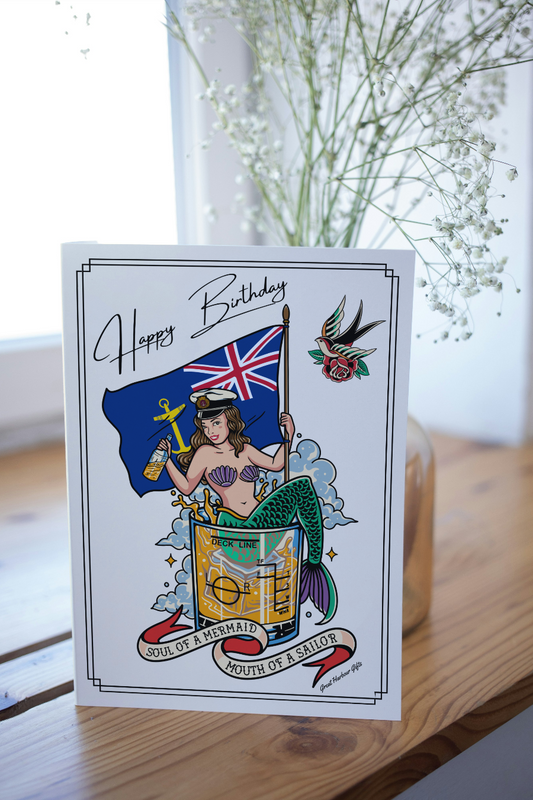 Nautical Birthday card, Royal Fleet Auxiliary mermaid (blue ensign)
