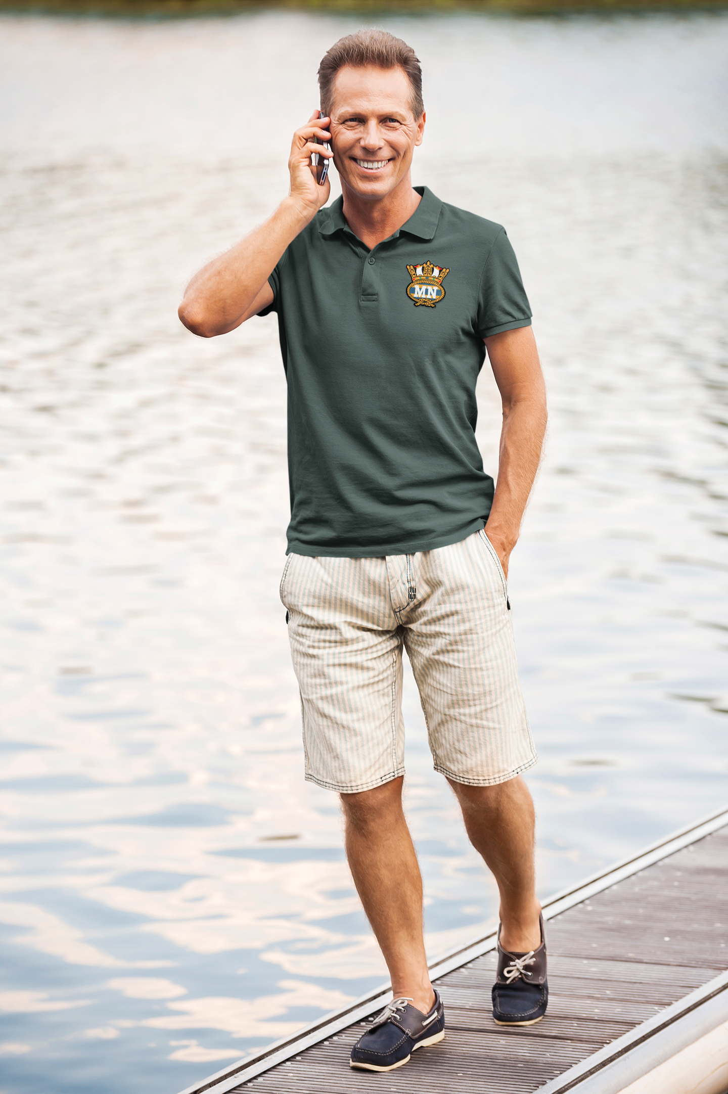 Unisex cotton polo shirt - embroidered (Merchant Navy crest)